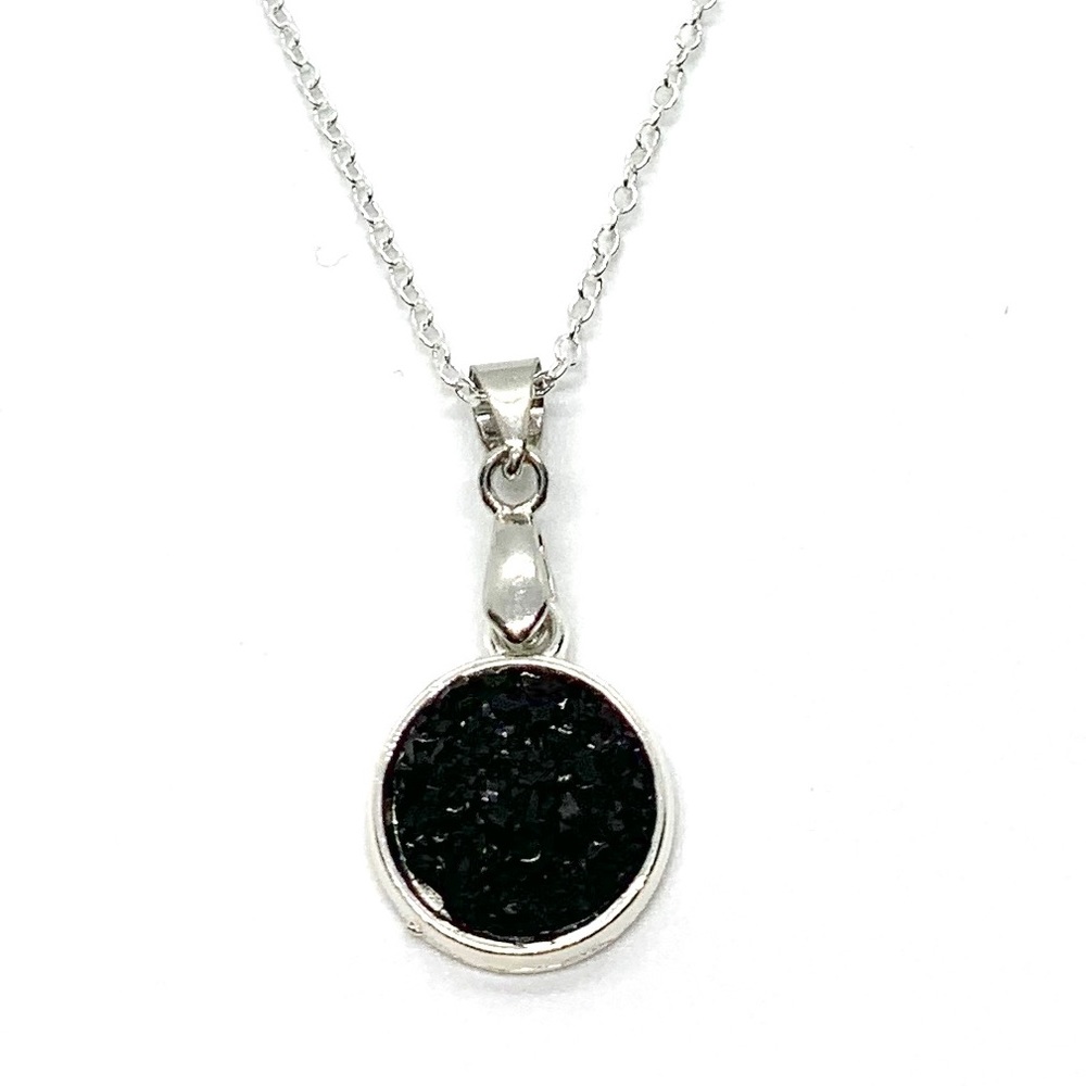 925 Black Faux Mineral Crystal Pendant Necklace